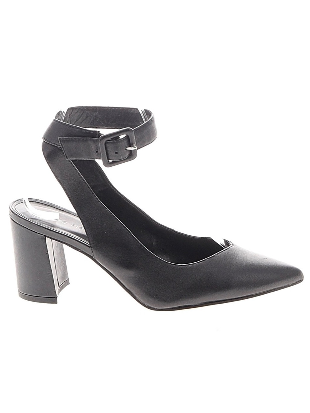 Marc Fisher Black Pointed-Toe Ankle-Strap Block Heel